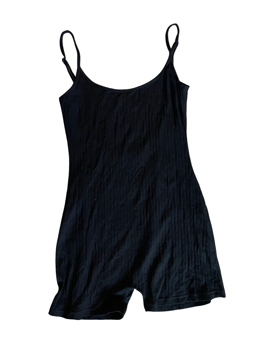 SHEIN Black Ribbed Spaghetti-Strap Romper